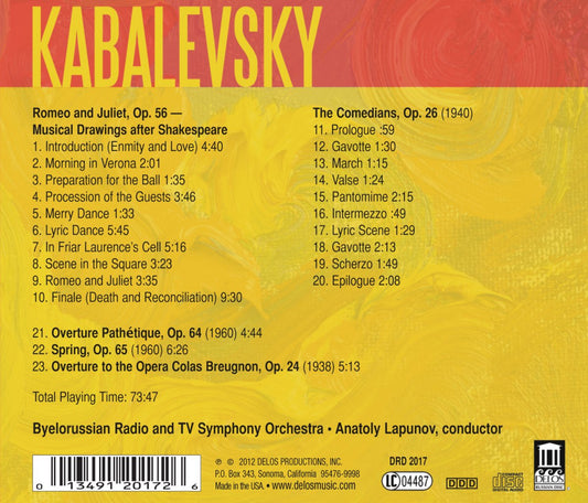 KABALEVSKY: Romeo and Juliet; The Comedians; Spring, Overtures- Byelorussian Radio & TV Symphony Orchestra
