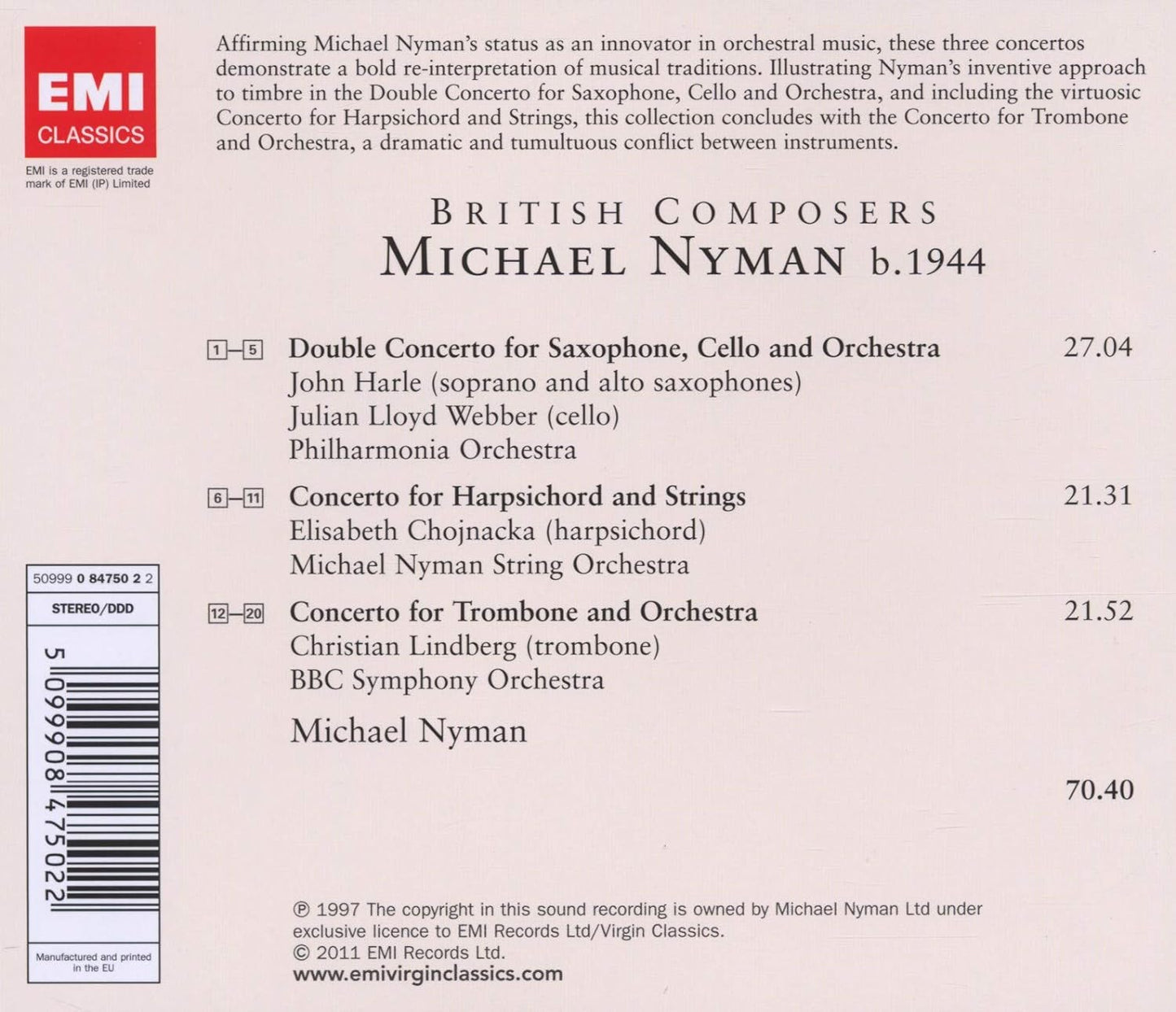 Concertos for Saxophone & Cello, Harpsichord & Trombone - Julian Lloyd Webber, John Harle, Michael Nyman