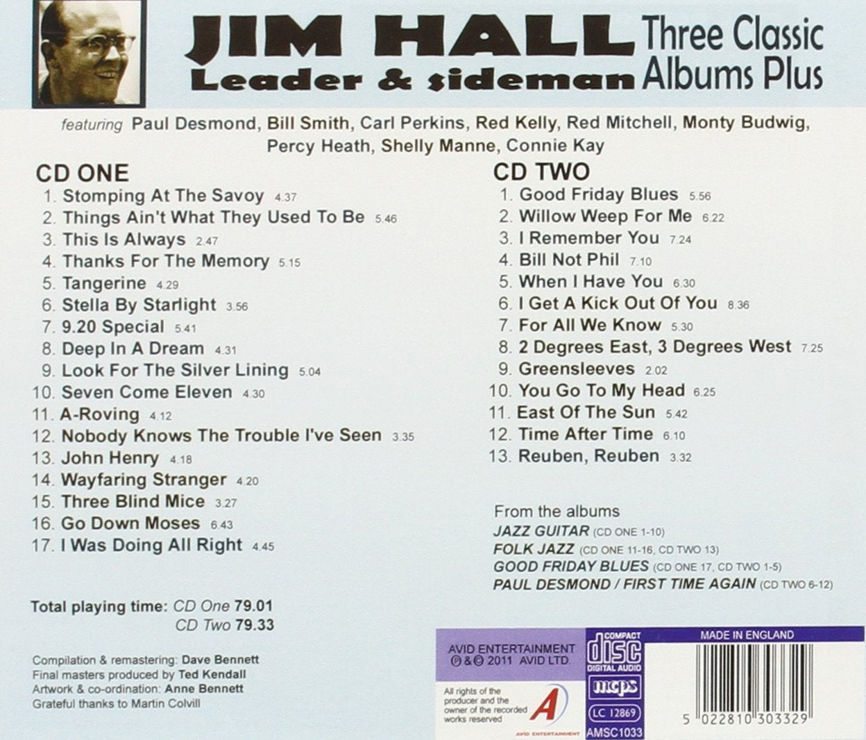 JIM HALL - Three Classic Albums Plus (Jazz Guitar / Good Friday Blues / Paul Desmond - First Place Again) (2 CDS)