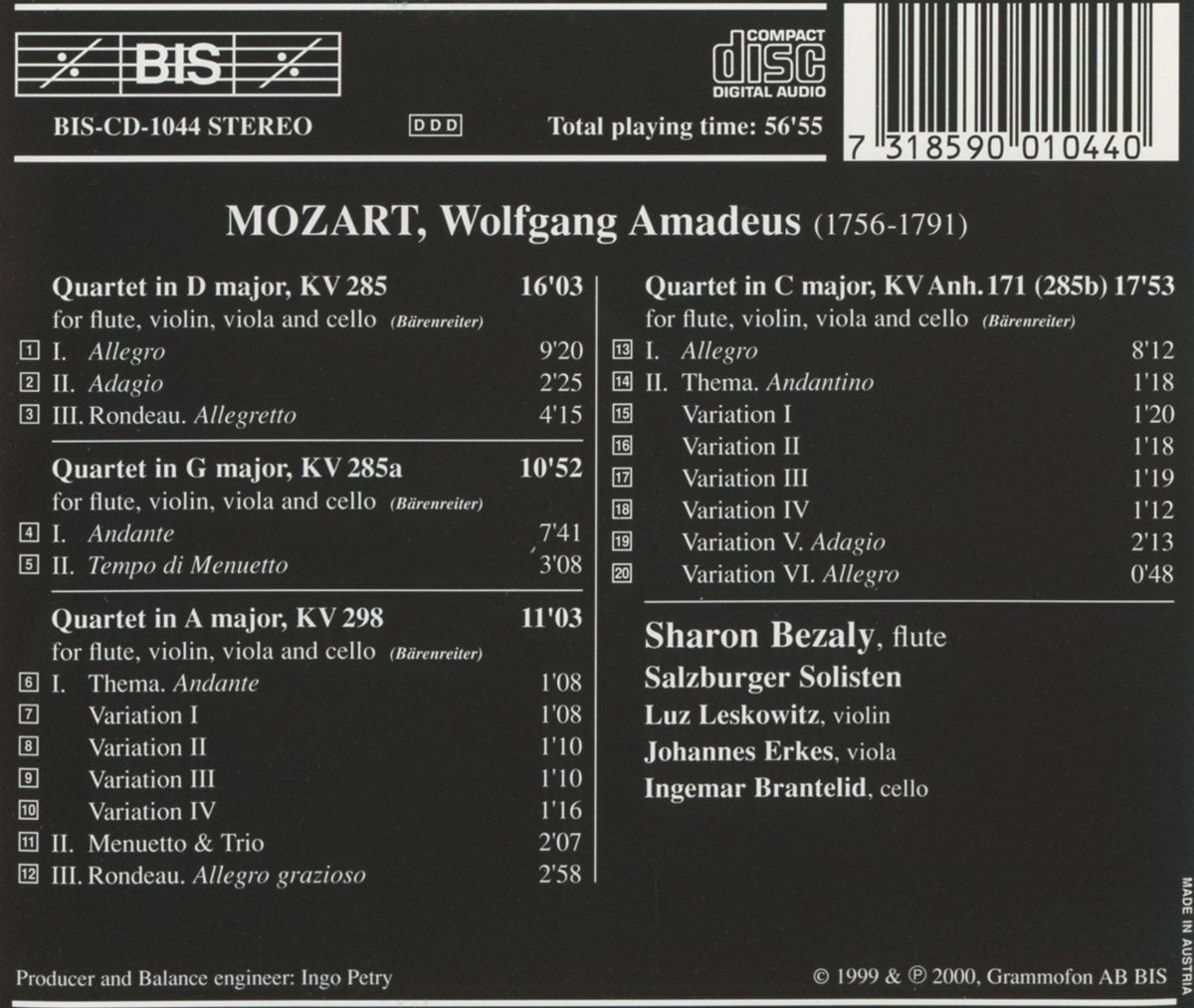 Mozart: Flute Quartets - Sharon Bezaly, Salzburger Solisten