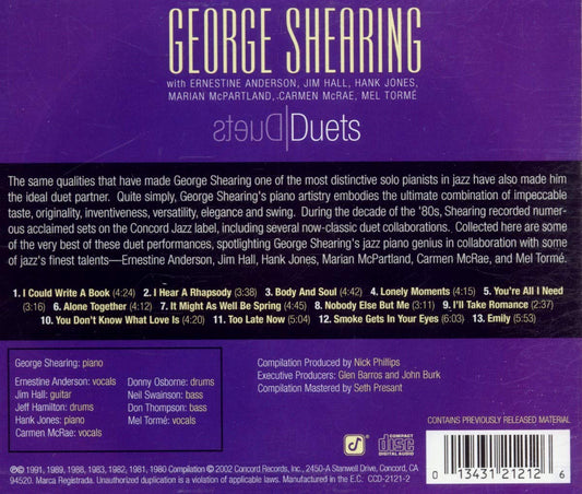 GEORGE SHEARING: Duets (with Jim Hall, Carmen MacRae, Mel Torme, Marian McPartland, Hank Jones and More)