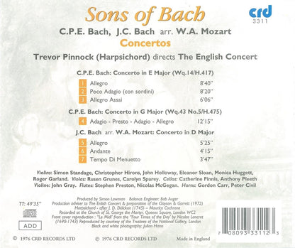 SONS OF BACH (Bach, C.P.E.: Harpsichord Concertos In E; J.C. Bach: Concerto In D) - ENGLISH CONCERT, TREVOR PINNOCK