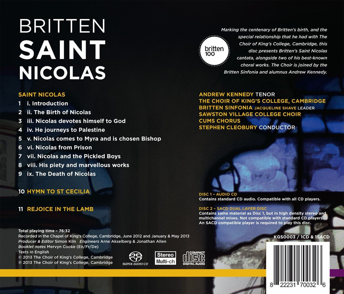 BRITTEN: SAINT NICOLAS - King's College Choir, Cleobury, Britten Sinfonia (1 Hybrid SACD + 1 CD)