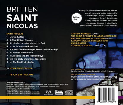 BRITTEN: SAINT NICOLAS - King's College Choir, Cleobury, Britten Sinfonia (1 Hybrid SACD + 1 CD)