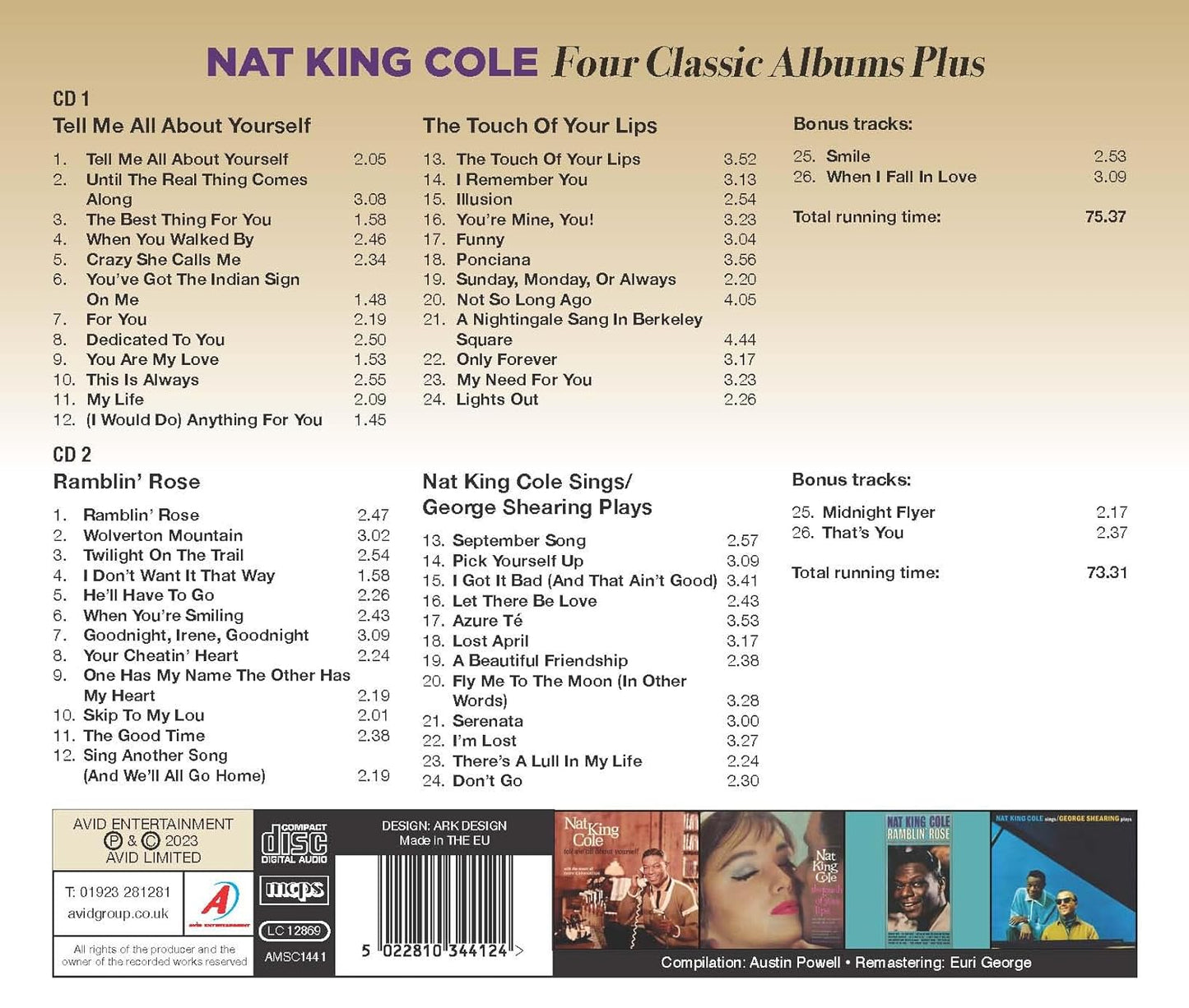 NAT KING COLE - Four Classic Albums Plus (Tell Me All About Yourself / The Touch Of Your Lips / Ramblin' Rose / Nat King Cole Sings: George Shearing Plays) (2 CDs)