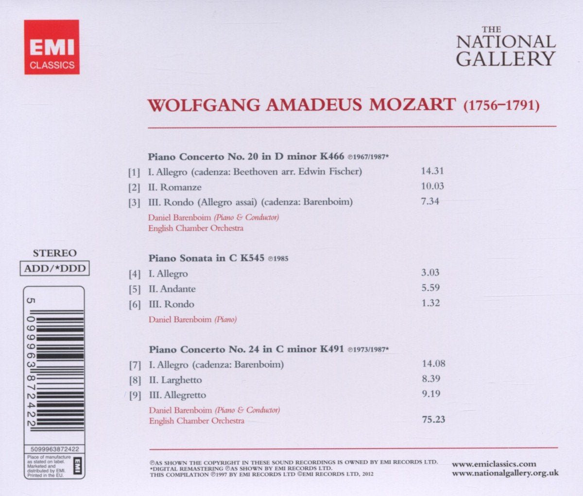 MOZART: Piano Concertos Nos 20 & 24 - DANIEL BARENBOIM, ENGLISH CHAMBER ORCHESTRA -