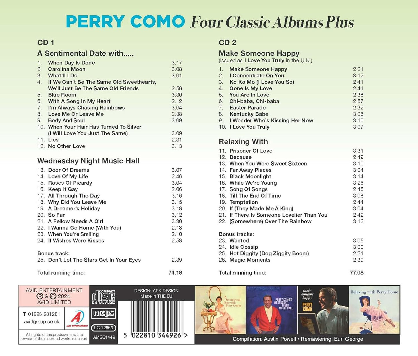 PERRY COMO - Four Classic Albums Plus (A Sentimental Date With... / Wednesday Night Music Hall / Make Someone Happy Aka I Love You Truly / Relaxing With) (2 CDs)