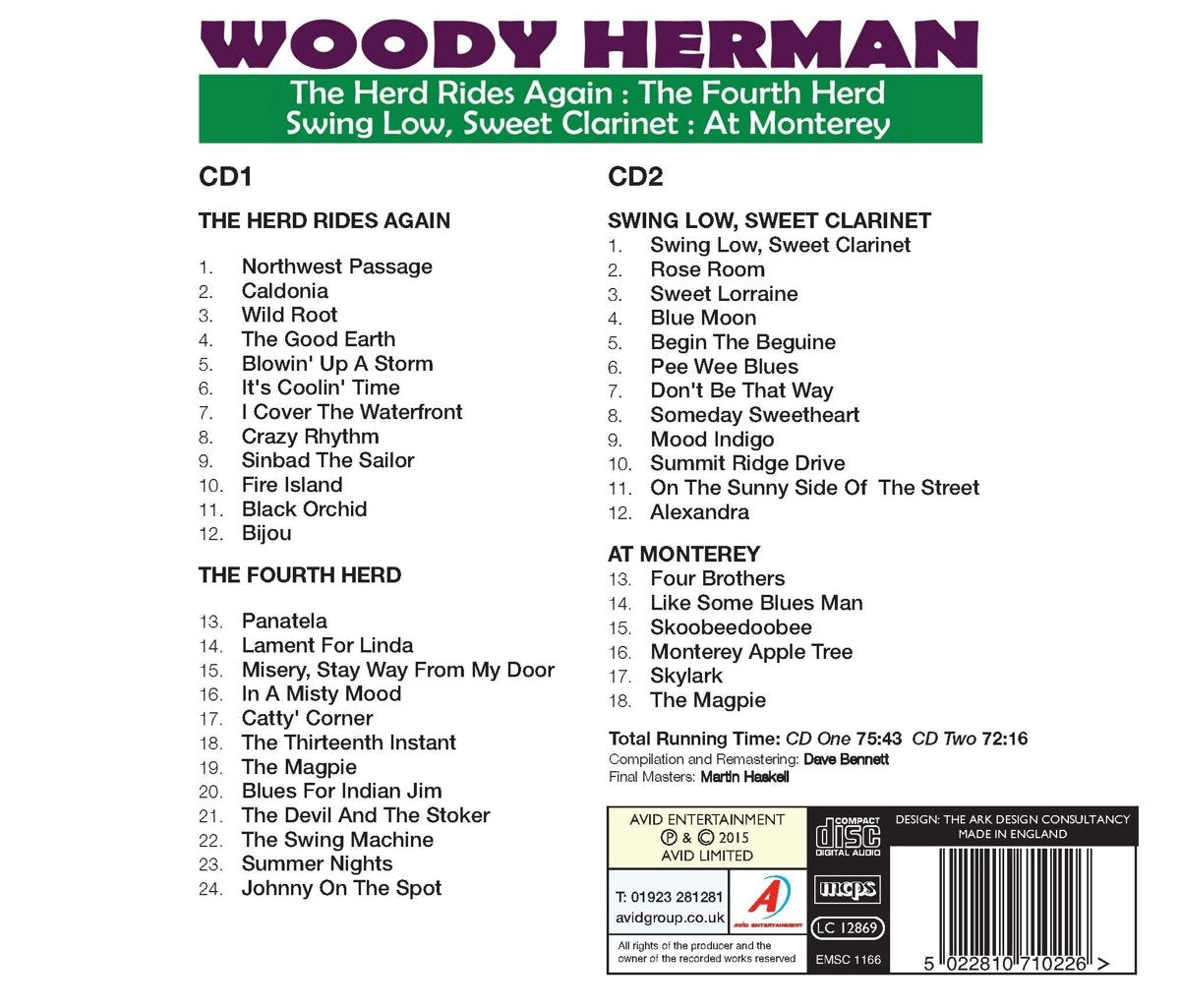 WOODY HERMAN - Four Classic Albums (The Herd Rides Again In Stereo / The Fourth Herd / Swing Low. Sweet Clarinet / At The Monterey Jazz Festival) (2 CDs)