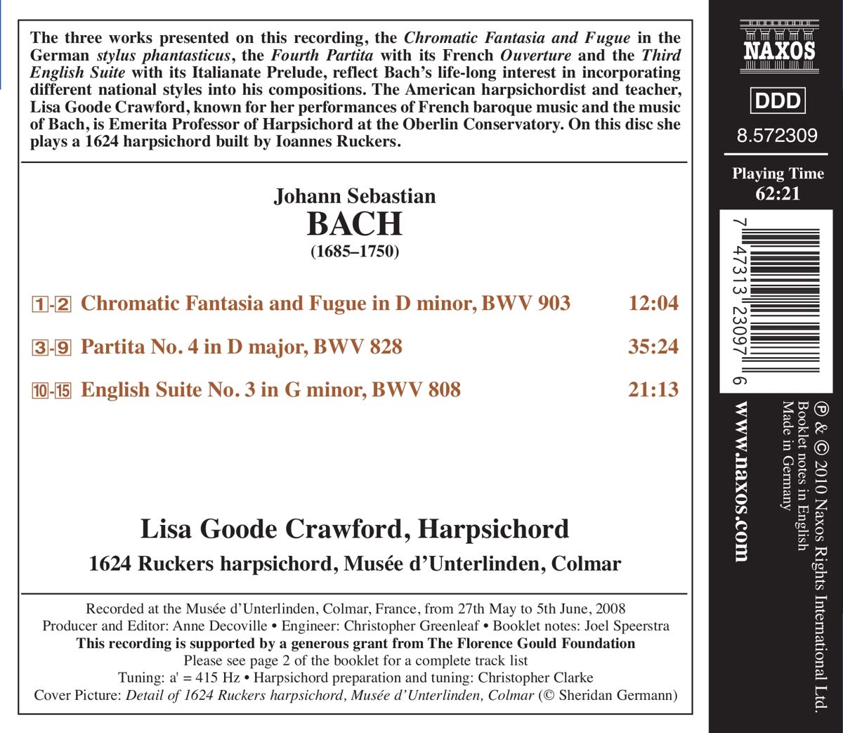 Bach: Chromatic Fantasia and Fugue - Partita No. 4 - English Suite No. 3 - Lisa Goode-Crawford