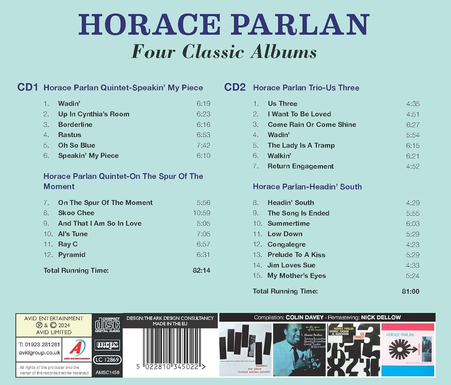 HORACE PARLAN - Four Classic Albums  (Speakin’ My Piece / On The Spur Of The Moment / Us Three / Headin’ South) (2CD)