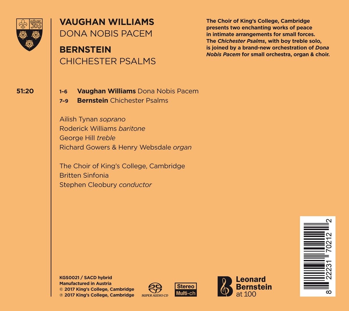 Bernstein: Chichester Psalms / Vaughan Williams: Dona Nobis Pacem - BRITTEN SINFONIA / STEPHEN CLEOBURY (HYBRID SACD)