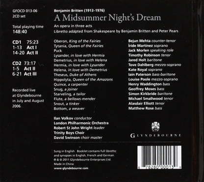 BRITTEN: A Midsummer Night's Dream - London Philharmonic Orchestra, Bejun Mehta, Kate Royal (2 CDs, Deluxe Booklet)