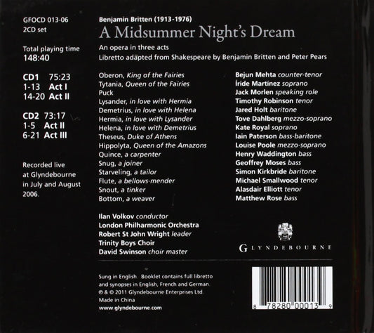 BRITTEN: A Midsummer Night's Dream - London Philharmonic Orchestra, Bejun Mehta, Kate Royal (2 CDs, Deluxe Booklet)