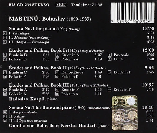 MARTINU: Piano Sonata / Etudes and Polkas / Flute Sonata No. 1 - Gunilla von Bahr, Kerstin Hindart, Radoslav Kvapil