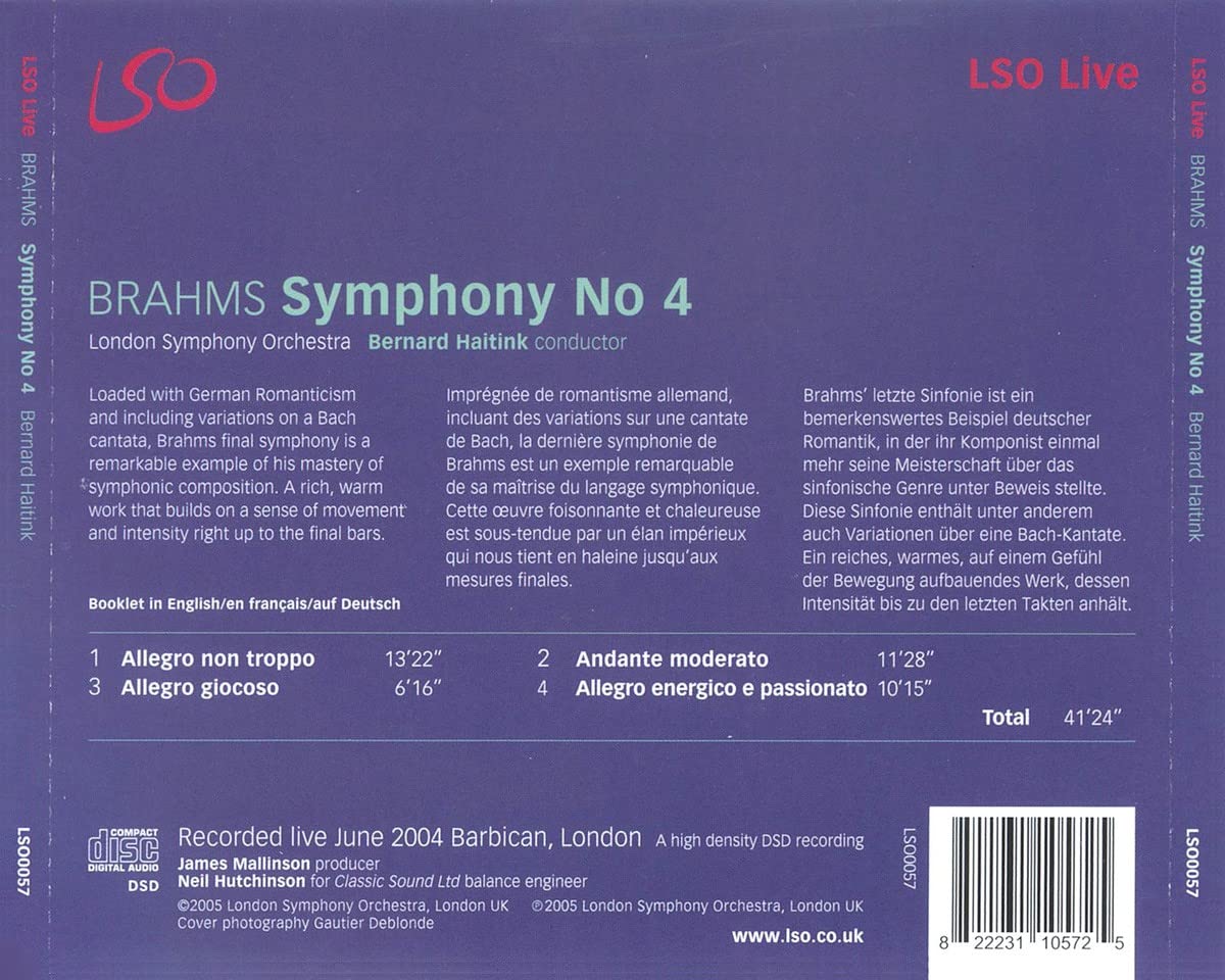 Brahms: Symphony No. 4 - BERNARD HAITINK / LONDON SYMPHONY ORCHESTRA (HYBRID SACD)