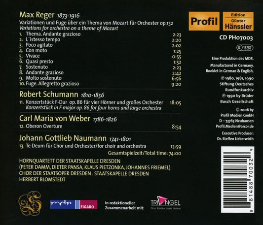 Reger, Naumann, Weber, Schumann: Various Works - Herbert Blomstedt, Staatskapelle Dresden