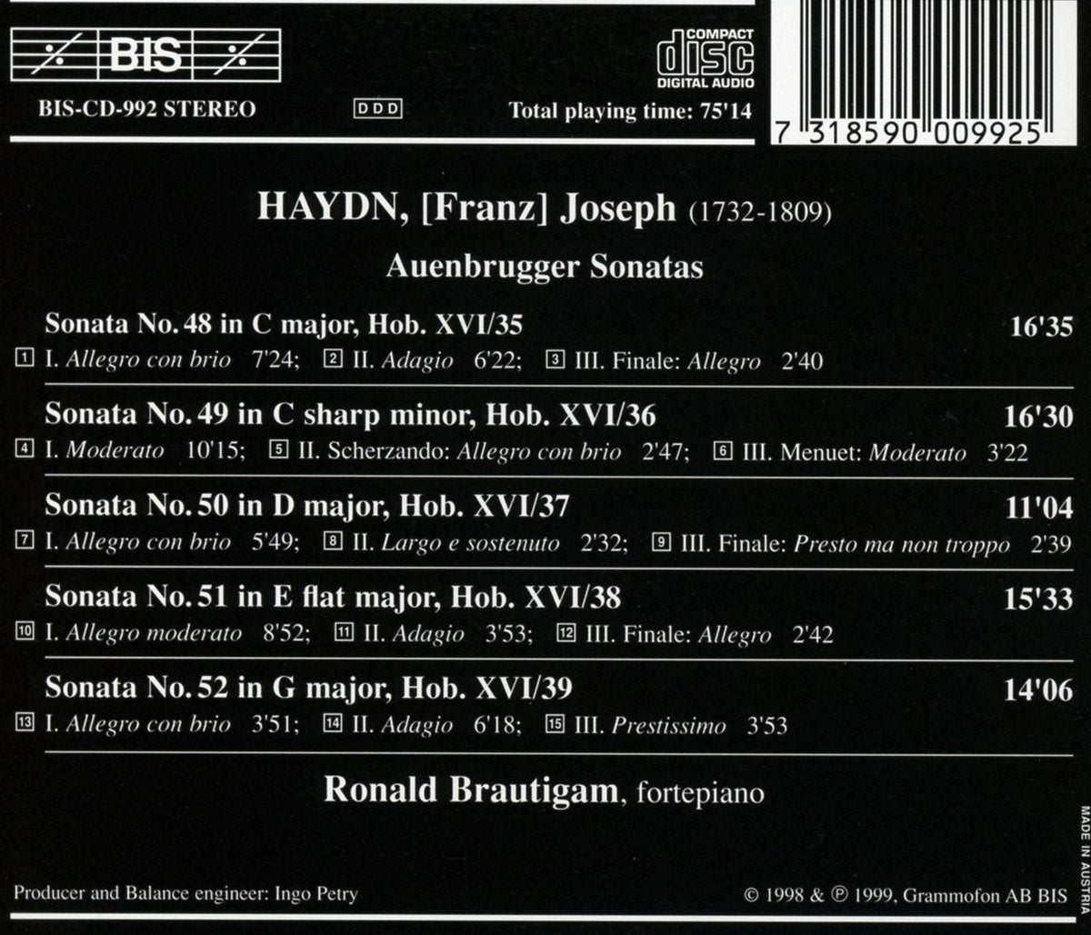 HAYDN: Piano Sonatas Nos. 48-52 (Auenbrugger Sonatas) - Ronald Brautigam