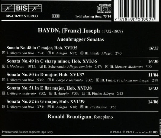 HAYDN: Piano Sonatas Nos. 48-52 (Auenbrugger Sonatas) - Ronald Brautigam