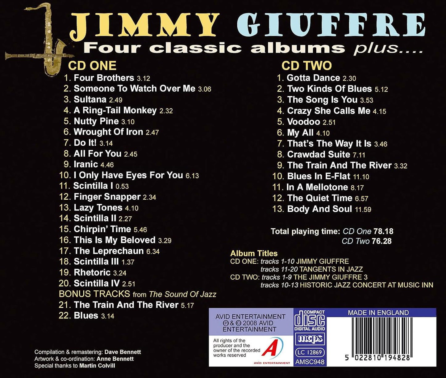 JIMMY GIUFFRE - Four Classic Albums Plus (Jimmy Giuffre / Tangents In Jazz / The Jimmy Giuffre 3 / Historic Jazz Concert At Music Inn)