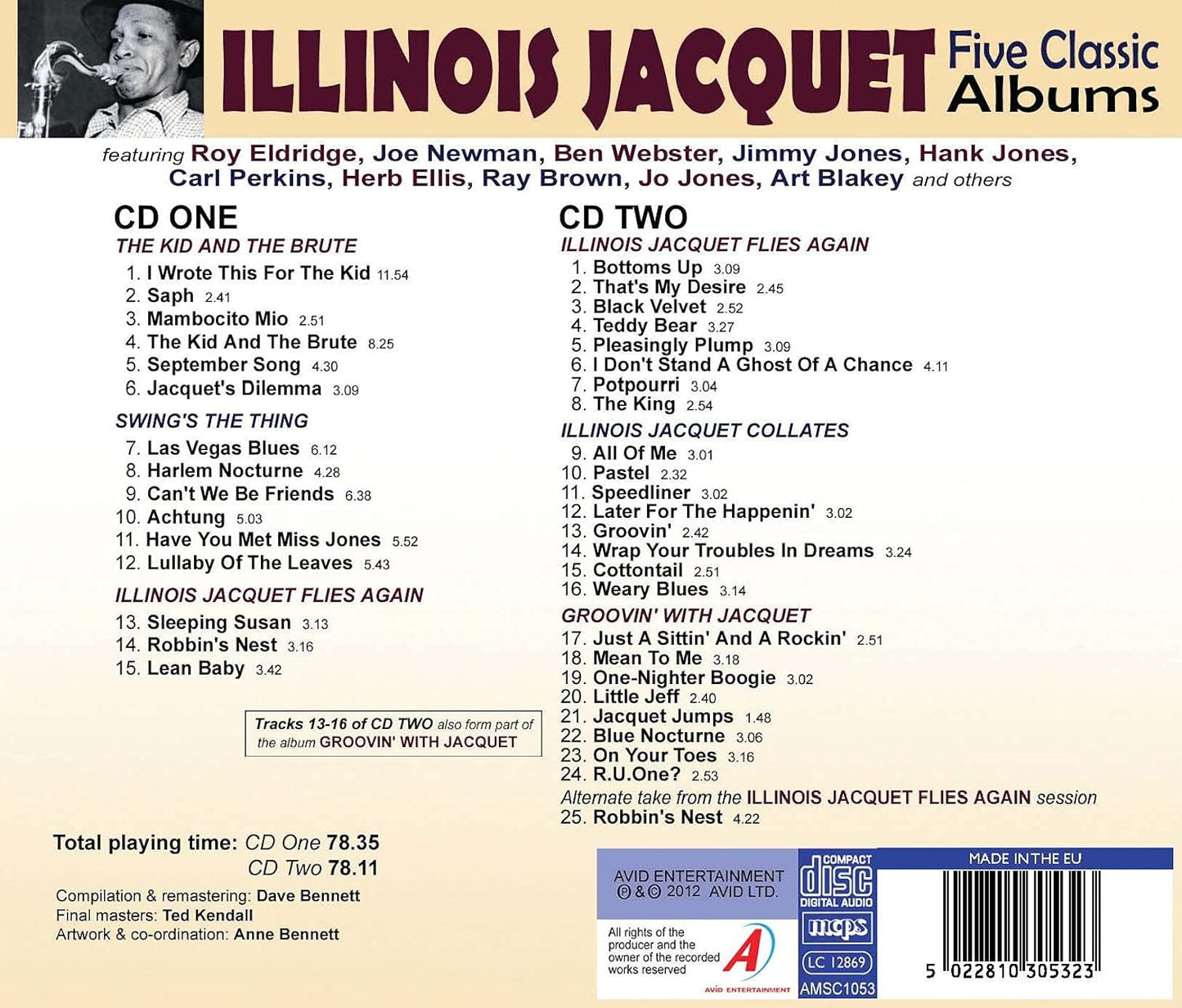 ILLINOIS JACQUET - Five Classic Albums (The Kid And The Brute / Swing's The Thing / Illinois Jacquet Flies Again / Illinois Jacquet Collates / Groovin' With Jacquet) (2 CDS)