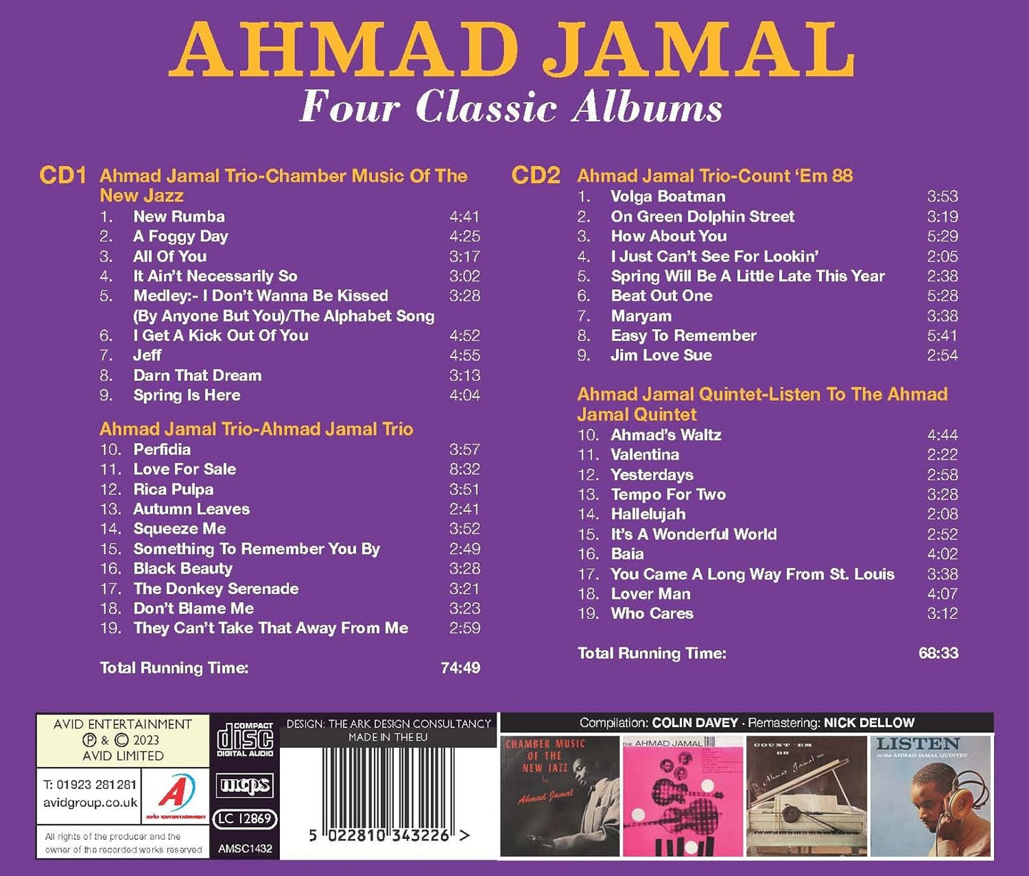 AHMAD JAMAL - Four Classic Albums (Chamber Music Of The New Jazz / Ahmad Jamal Trio / Count 'Em 88 / Listen To The Ahmad Jamal Quintet) (2 CDs)