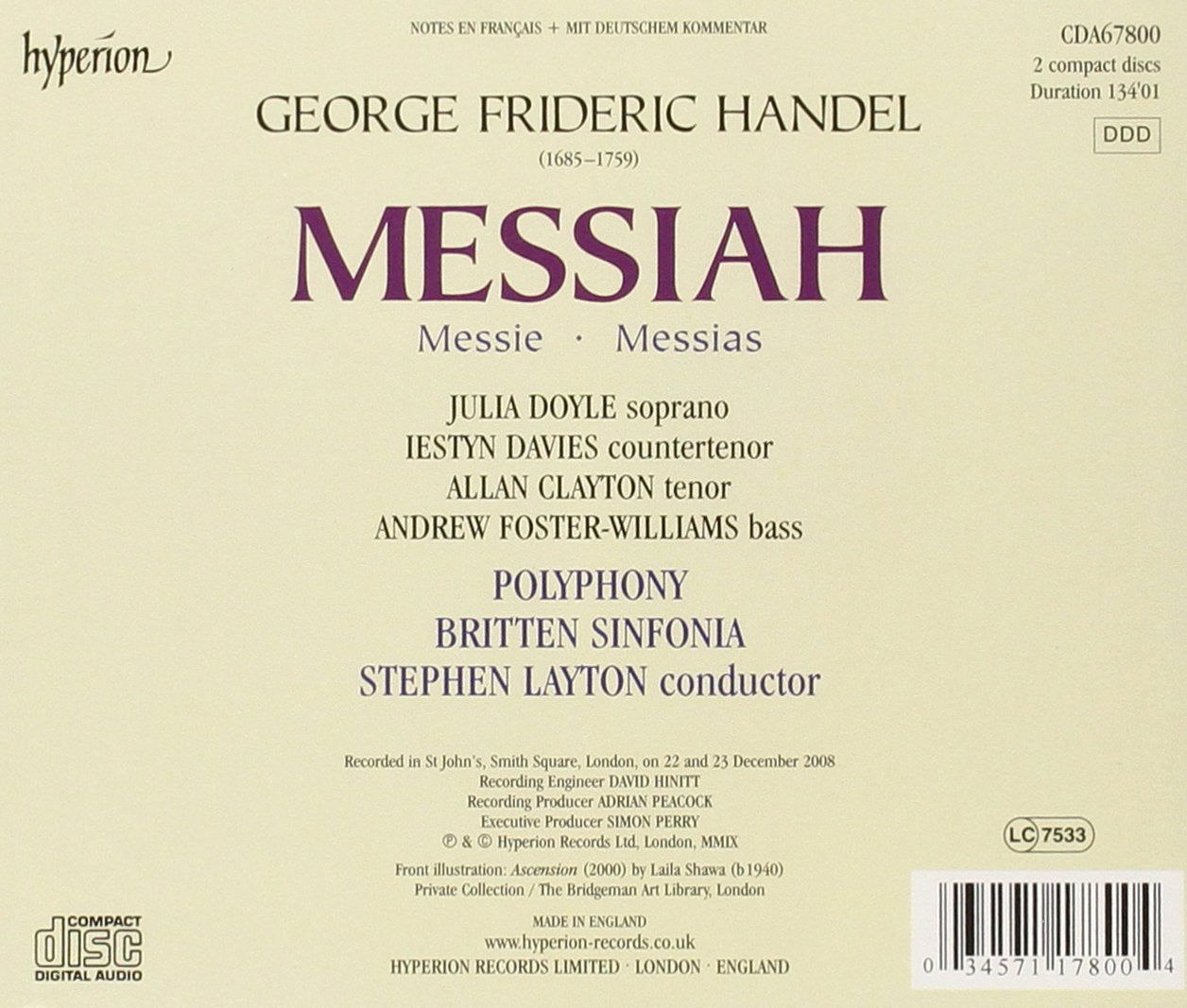 HANDEL: MESSIAH - POLYPHONY, BRITTEN SINFONIA, LAYTON (2 CDS)