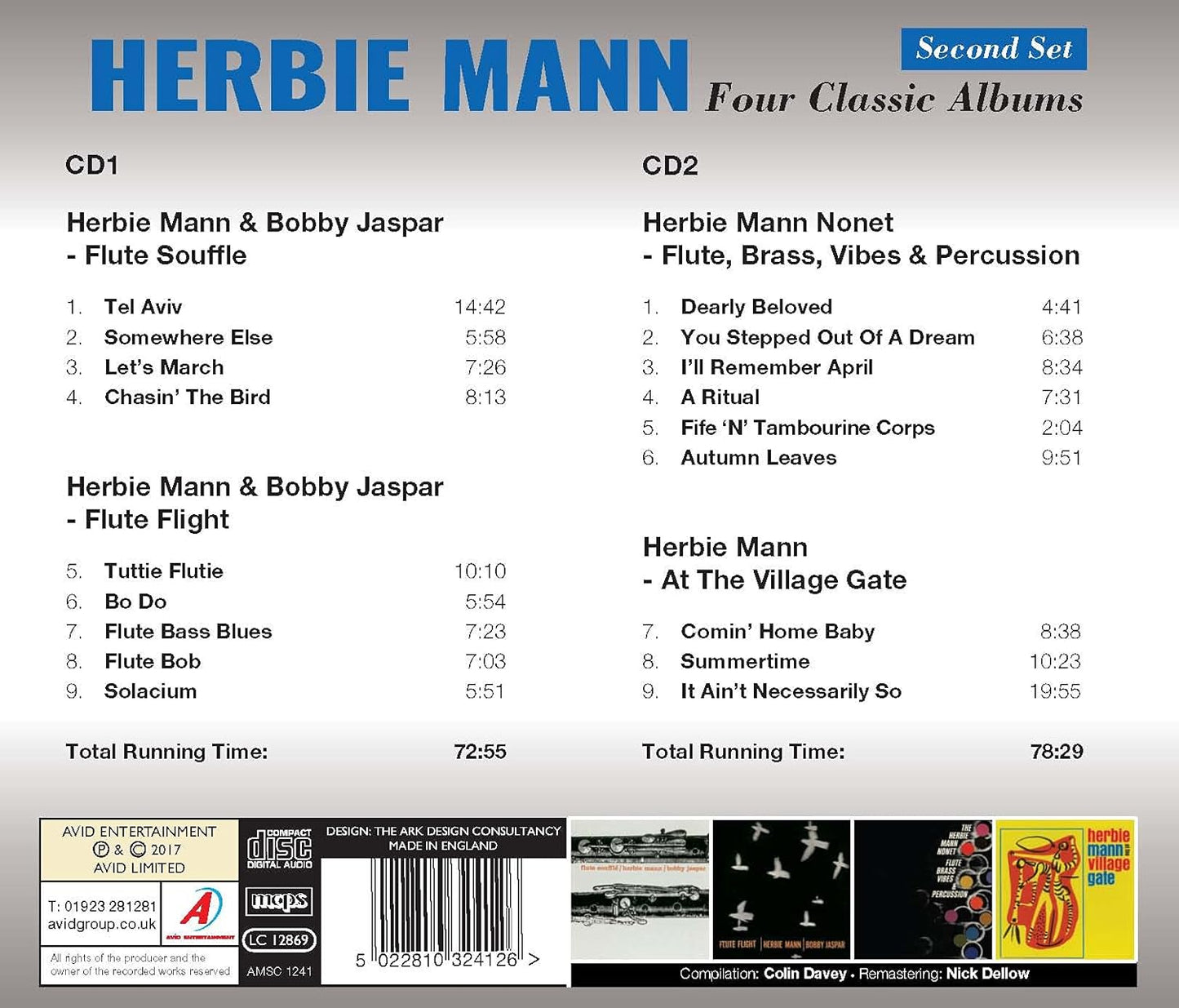 HERBIE MANN - Four Classic Albums (Flute Souffle / Flute Flight / Flute, Brass, Vibes & Percussion / At The Village Gate) (2CD)