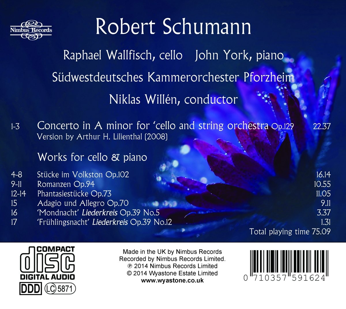 Schumann: Cello Concerto, Works For Cello & Piano - Raphael Wallfisch, John York, Southwest German Chamber Orchestra