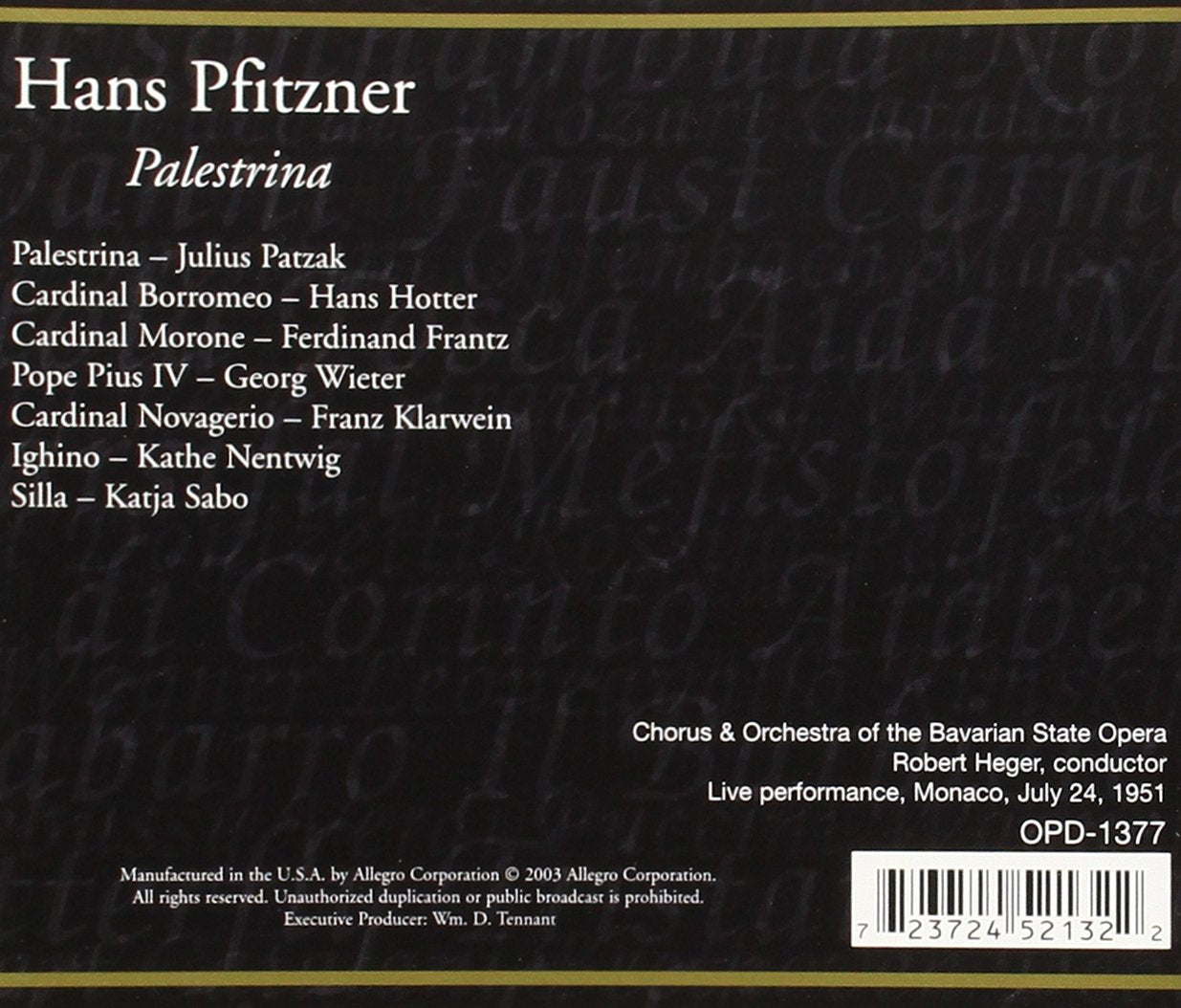 PFITZNER: PALESTRINA - PATZAK / HOTTER (3 CDs)