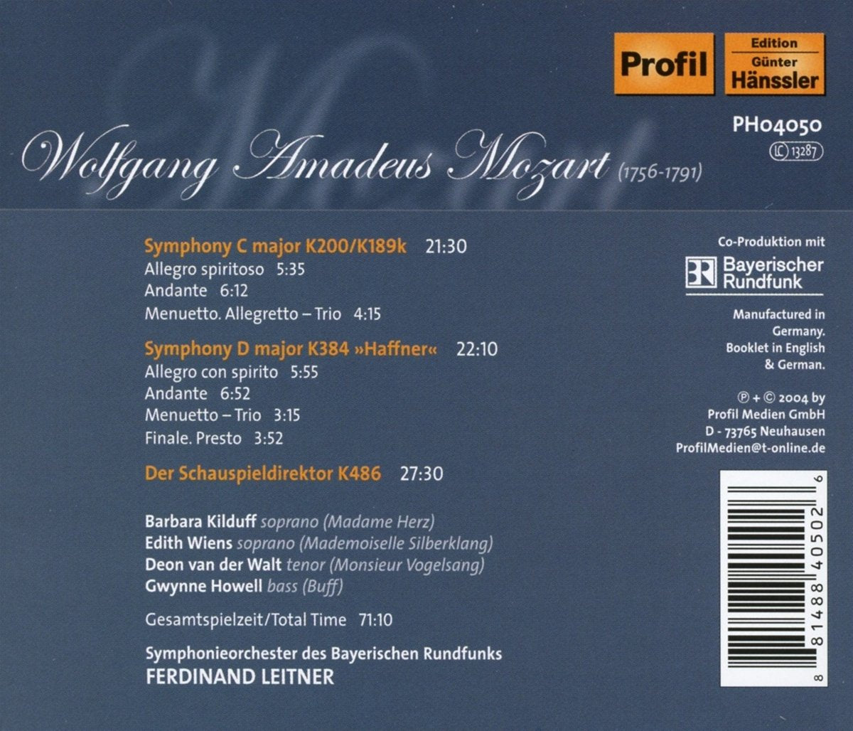 Mozart: Symphony Nos. 36 "Haffner" & 31, Der Schauspieldirektor Overture - Orch. des Bayerischen Rundfunks, Ferdinand Leitner