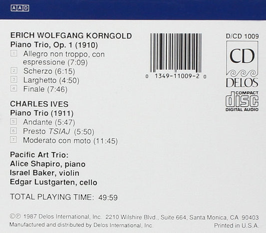 KORNGOLD & IVES: Piano Trios - PACIFIC ART TRIO