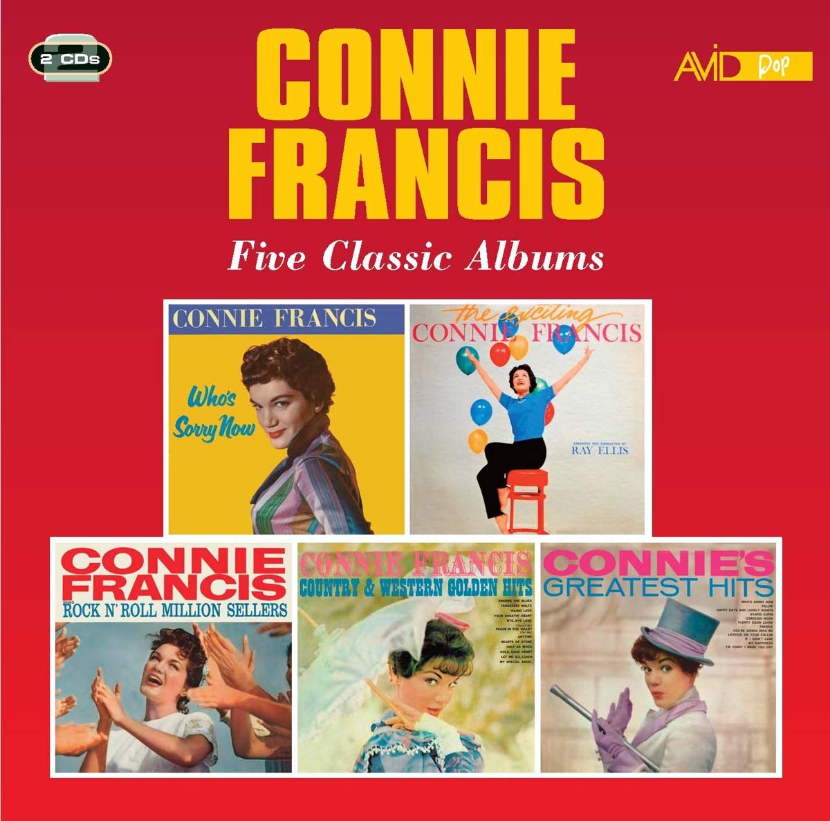 CONNIE FRANCIS - Five Classic Albums (Who’s Sorry Now / The Exciting / Rock N Roll Million Sellers / Country & Western Golden Hits / Connie’s Greatest Hits) (2CD)