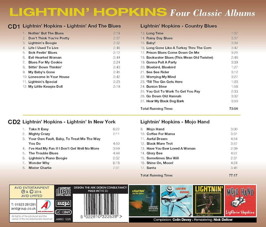 LIGHTNIN' HOPKINS: Four Classic Albums(LIGHTNIN’ AND THE BLUES / COUNTRY BLUES / LIGHTNIN’ IN NEW YORK / MOJO HAND)  (2 CDS)