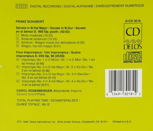 SCHUBERT: Sonata in B-Flat; Impromptus - Carol Rosenberger