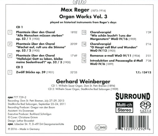 Reger: Organ Works, Vol. 3 - Weinberger (2 Hybrid SACDs)
