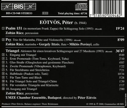 EOTVOS: Psalm 151; Psy; Triangel - Budapest UMZE Chamber Ensemble, Gergely Ittzés, Miklós Perényi, Zoltán Rácz