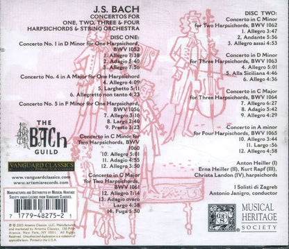 BACH: CONCERTI FOR 2, 3 AND 4 HARPSICHORDS - HEILLER, JANIGRO, I SOLISTI DI ZAGREB, VIENNA STATE OPERA ORCHESTRA (2 CDS0