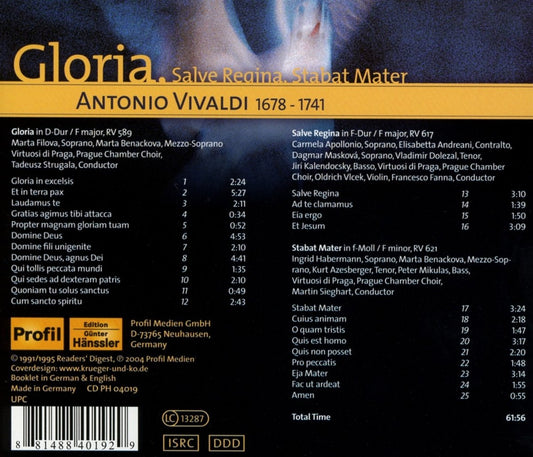 Vivaldi: Gloria in D, Salve Regina, Stabat Mater - Virtuosi di Praga, Prague Chamber Choir
