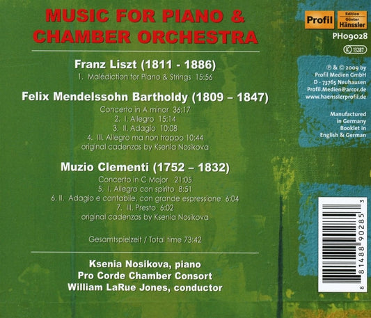 Liszt, Mendelssohn, Clementi: Music for Piano & Chamber Orchestra - Nosikova, Pro Corde Chamber Consort / Jones