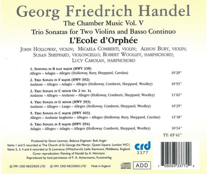 Handel: Chamber Music V5, Trio Sonatas For Two Violins & Basso Continuo - L'ECOLE D'ORPHEE