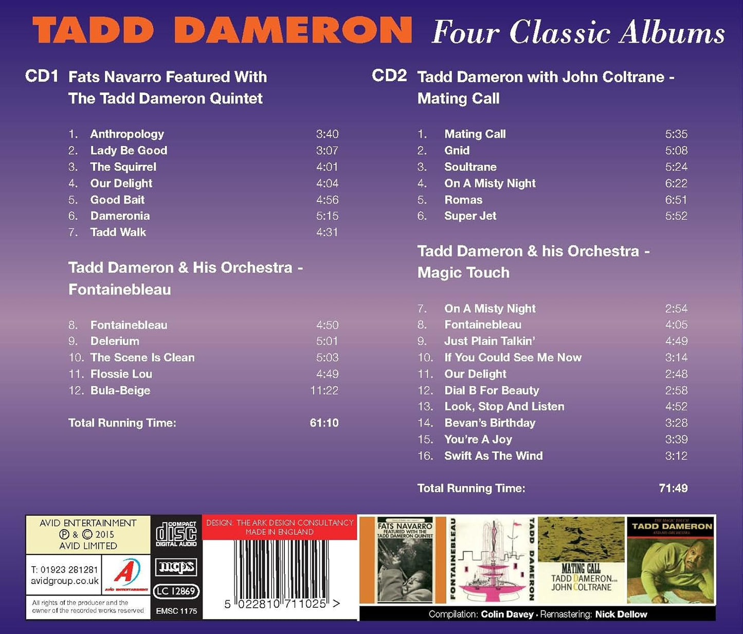 TADD DAMERON - Four Classic Albums (Fats Navarro Featured With The Tadd Dameron Quintet / Fontainebleau / Mating Call / The Magic Touch)