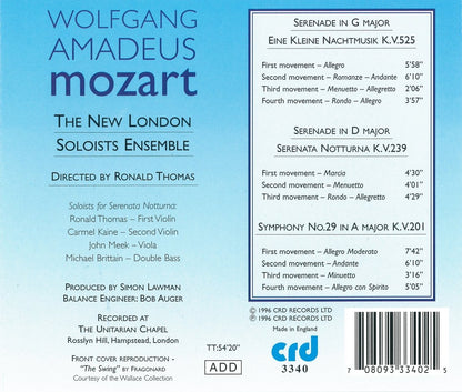 Mozart: Symphony No. 29; Serenata Notturna; Eine Kleine Nachtmusik: NEW LONDON SOLOISTS / RONALD THOMAS