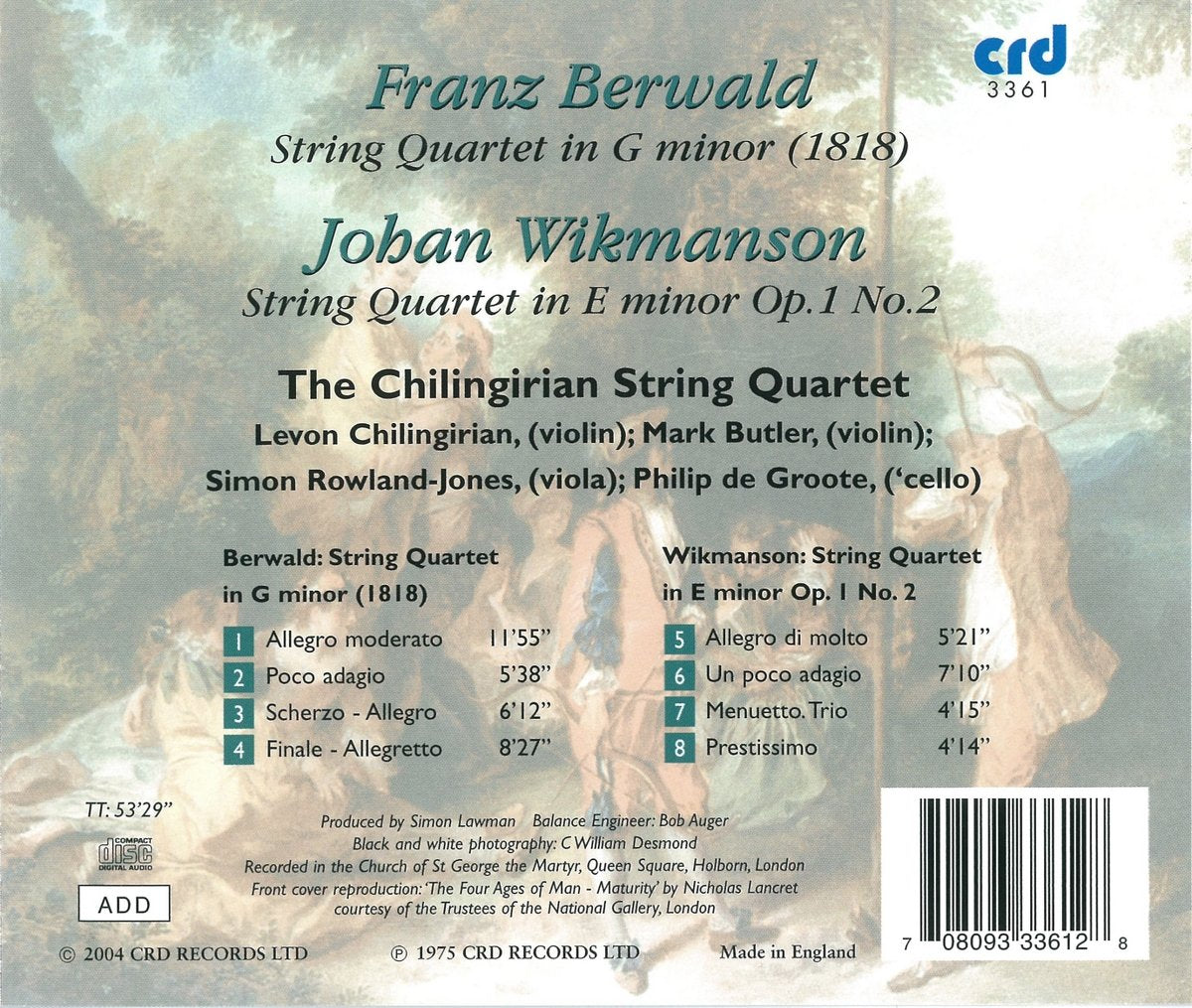 Berwald: String Quartet; Wikmanson: String Quartet - CHILINGIRIAN QUARTET