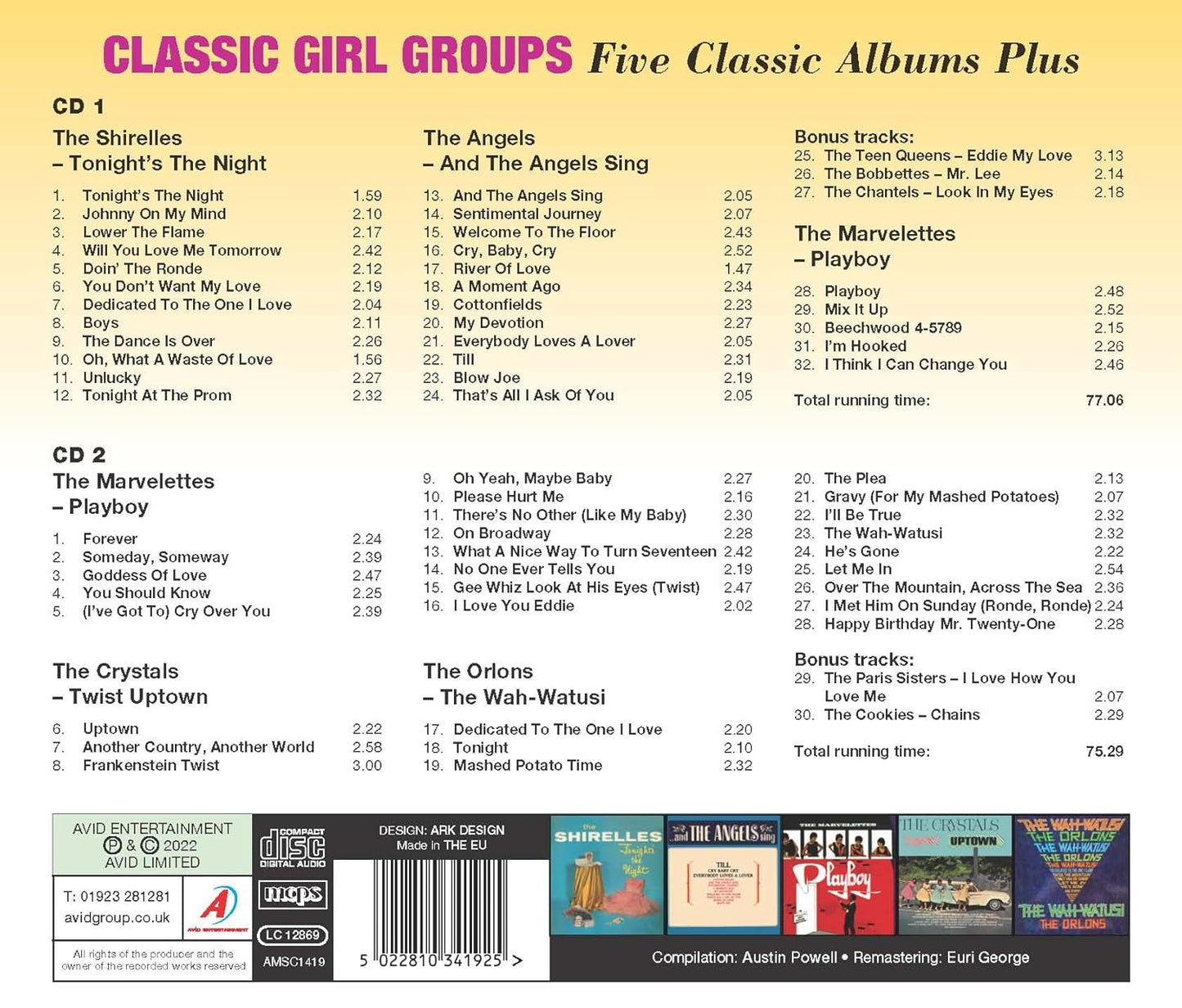 CLASSIC GIRL GROUPS - SHIRELLES / THE ANGELS / THE MARVELETTES / THE CRYSTALS / THE ORLONS - Five Classic Albums Plus (Tonight's The Night / And The Angels Sing / Playboy / Twist Uptown / The Wah-Watusi) (2 CDS)