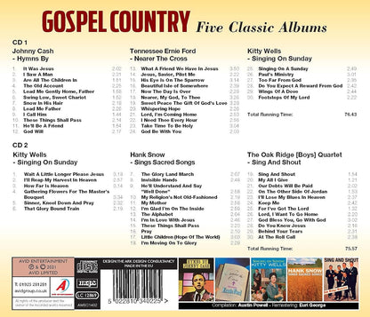 JOHNNY CASH / TENNESSEE ERNIE FORD / KITTY WELLS / HANK SNOW / THE OAK RIDGE QUARTET (BOYS) - Country Gospel - Five Classic Albums (2 CDs)