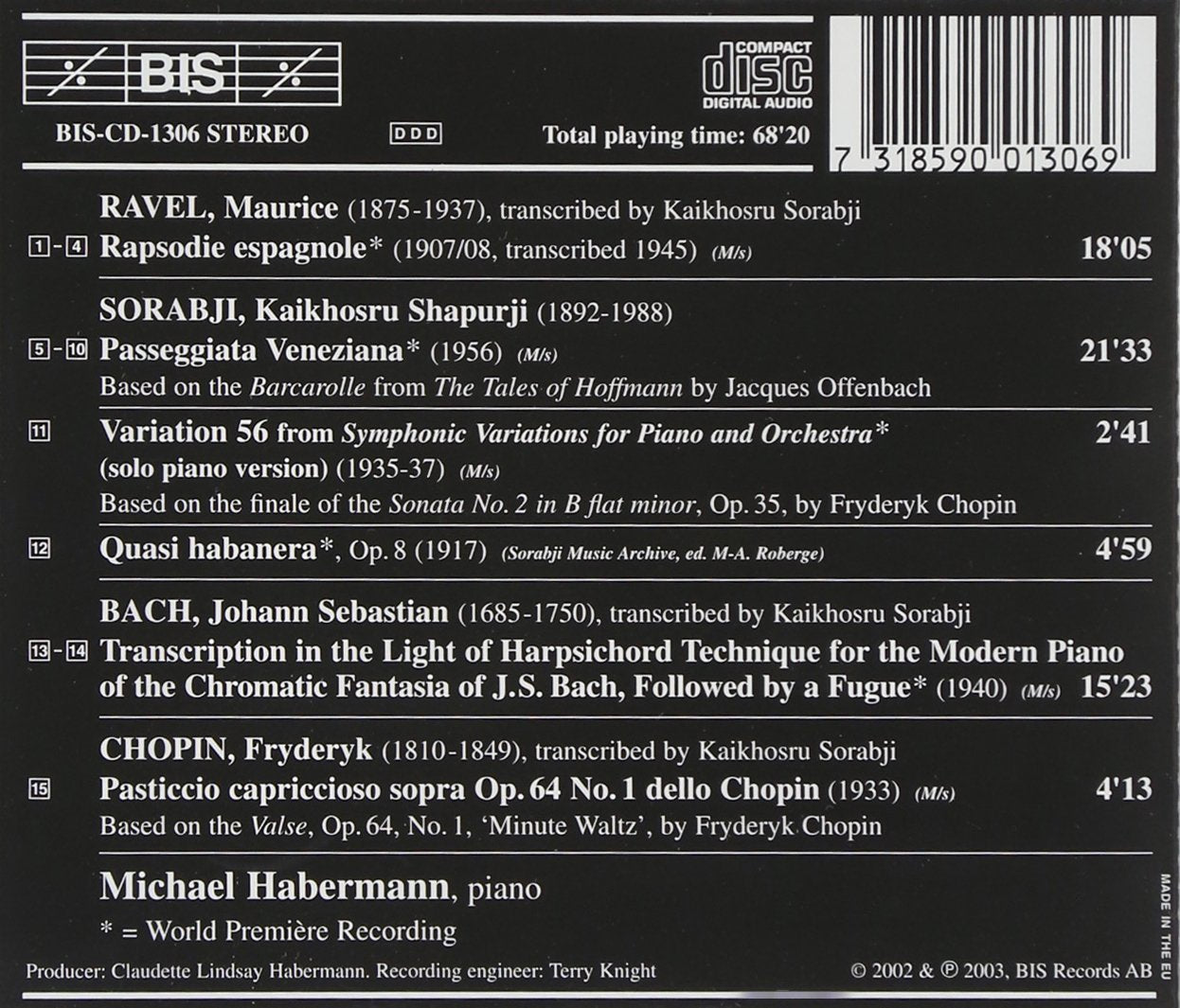 Sorabji: Piano Transcriptions of Ravel, J.S. Bach & Chopin - Michael Haberman