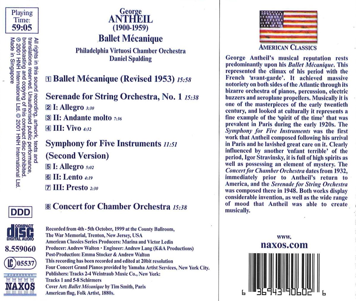 ANTHEIL: Ballet Mecanique; Serenade for String Orchestra; Serenade for Five Instruments - Philadelphia Virtuosi Chamber Orchestra, Daniel Spalding