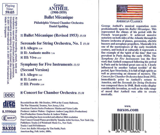 ANTHEIL: Ballet Mecanique; Serenade for String Orchestra; Serenade for Five Instruments - Philadelphia Virtuosi Chamber Orchestra, Daniel Spalding