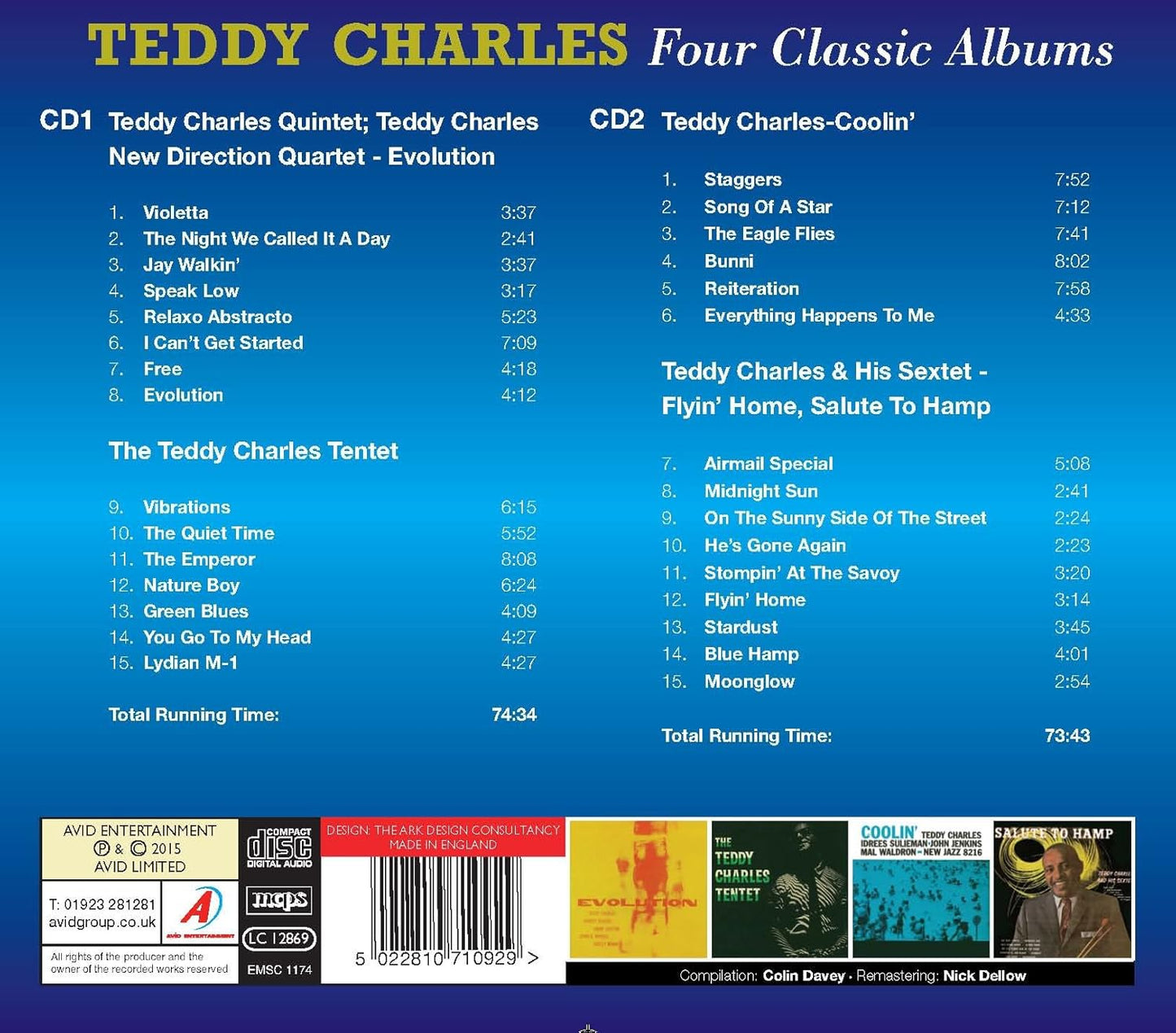 TEDDY CHARLES - Four Classic Albums (Evolution / Tentet / Coolin / Flyin' Home, Salute To Hamp) (2 CDS)