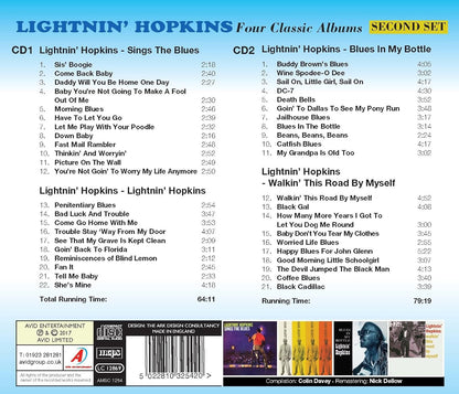 LIGHTNIN' HOPKINS: Four Classic Albums - Second Set (SINGS THE BLUES / LIGHTNIN’ HOPKINS / BLUES IN MY BOTTLE / WALKIN’ THIS ROAD BY MYSELF) (2CD)